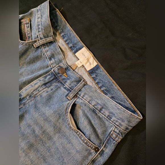 Sun + Stone Blue Denim Patchwork Jeans 33/32 - Picture 3 of 6